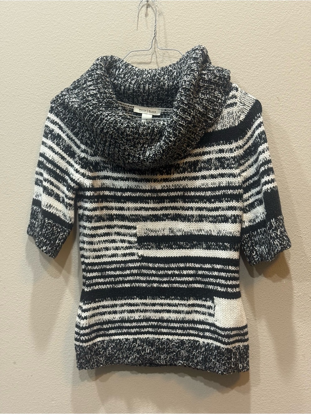 White House Black Market Women's Geo Stripe Fold Over Neck Chunky SS Sweater S